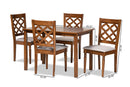 Edith Gray Fabric Upholstered and Walnut Brown 5-Piece Dining Set Baxton