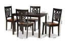Kim Two-Tone Dark Brown and Walnut Brown 5-Piece Dining Set Baxton