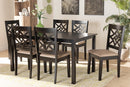 Braylin Sand Fabric Upholstered and Dark Brown 7-Piece Dining Set Baxton