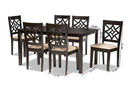 Braylin Sand Fabric Upholstered and Dark Brown 7-Piece Dining Set Baxton