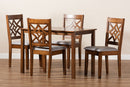 Braylin Gray Fabric Upholstered and Walnut Brown 5-Piece Dining Set Baxton