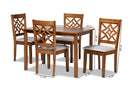 Braylin Gray Fabric Upholstered and Walnut Brown 5-Piece Dining Set Baxton
