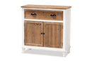 Iara Weathered Two-Tone White and Oak Brown 2-Door Storage Cabinet Baxton