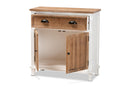 Iara Weathered Two-Tone White and Oak Brown 2-Door Storage Cabinet Baxton