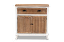 Iara Weathered Two-Tone White and Oak Brown 2-Door Storage Cabinet Baxton