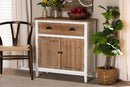 Iara Weathered Two-Tone White and Oak Brown 2-Door Storage Cabinet Baxton