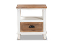 Iara Rustic Farmhouse Weathered Two-Tone White and Oak Brown 1-Drawer End Table Baxton