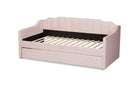 Naresh Pink Velvet Fabric Upholstered Twin Size Daybed w/Trundle Baxton