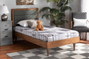 Eren Dark Gray Fabric Walnut Brown Twin Size Platform Bed Baxton