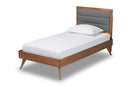 Asta Dark Gray Fabric Walnut Brown Twin Size Platform Bed Baxton