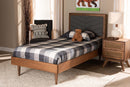 Reid Dark Gray Fabric Walnut brown Twin Size Platform Bed Baxton