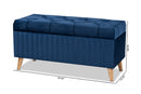 Clairette Navy Blue Velvet Fabric Upholstered and Walnut Brown Storage Ottoman Baxton