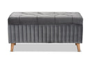 Clairette Gray Velvet Fabric Upholstered and Walnut Brown Storage Ottoman Baxton