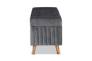 Clairette Gray Velvet Fabric Upholstered and Walnut Brown Storage Ottoman Baxton