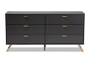Yori Dark Gray and Gold 6-Drawer Dresser Baxton