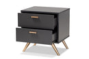 Yori Dark Gray and Gold 2-Drawer Nightstand Baxton