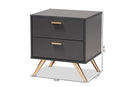 Yori Dark Gray and Gold 2-Drawer Nightstand Baxton