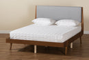 Bauer Gray Fabric Walnut Brown King Size Platform Bed Baxton