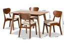 Floriane Sand Fabric Upholstered and Walnut Brown 5-Piece Dining Set Baxton