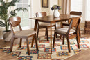 Salvatore Sand Fabric Upholstered and Walnut Brown 5-Piece Dining Set Baxton