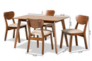 Salvatore Sand Fabric Upholstered and Walnut Brown 5-Piece Dining Set Baxton