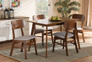 Darkovy Gray Fabric Upholstered and Walnut Brown 5-Piece Dining Set Baxton