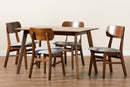 Darkovy Gray Fabric Upholstered and Walnut Brown 5-Piece Dining Set Baxton