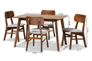 Darkovy Gray Fabric Upholstered and Walnut Brown 5-Piece Dining Set Baxton