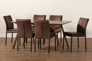 Farah Distressed Brown Fabric Black w/Walnut Brown 7-Piece Dining Set Baxton