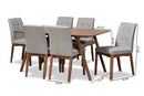 Mitchell Light Gray Fabric Upholstered and Walnut Brown 7-Piece Dining Set Baxton