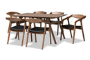 Beasley Black Faux Leather Upholstered and Walnut Brown 7-Piece Dining Set Baxton