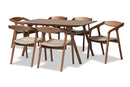 Beasley Gray Faux Leather Upholstered and Walnut Brown 7-Piece Dining Set Baxton