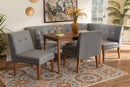 Dorina Gray Velvet Upholstered and Walnut Brown 5-Piece Dining Set Baxton