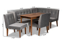 Dorina Gray Velvet Upholstered and Walnut Brown 5-Piece Dining Set Baxton