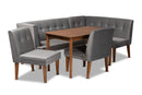 Dorina Gray Velvet Upholstered and Walnut Brown 5-Piece Dining Set Baxton