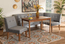 Dorina Gray Velvet Upholstered and Walnut Brown 4Pc Dining Nook Set Baxton
