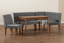 Dorina Gray Velvet Upholstered and Walnut Brown 4Pc Dining Nook Set Baxton