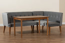 Dorina Gray Velvet Upholstered and Walnut Brown 3-Piece Dining Nook Set Baxton