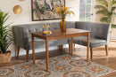 Dorina Gray Velvet Upholstered and Walnut Brown 3-Piece Dining Nook Set Baxton