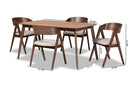 Caspera Beige Fabric Upholstered and Walnut Brown 5-Piece Dining Set Baxton