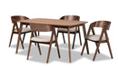Caspera Beige Fabric Upholstered and Walnut Brown 5-Piece Dining Set Baxton