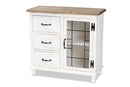 Adelaide Two-Tone Distressed White and Oak Brown 3-Drawer Storage Cabinet Baxton