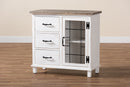Adelaide Two-Tone Distressed White and Oak Brown 3-Drawer Storage Cabinet Baxton