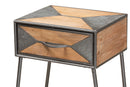 Dennis Antique Gray Finished Metal and Whitewashed Oak Brown 1-Drawer End Table Baxton