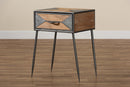 Dennis Antique Gray Finished Metal and Whitewashed Oak Brown 1-Drawer End Table Baxton