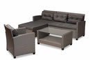 Adara Gray Fabric Upholstered and Gray Synthetic Rattan 4Pc Patio Set Baxton