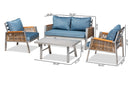 Reese Blue Fabric/Gray Finished Metal w/Brown Finished 4Pc Patio Lounge Set Baxton
