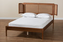 Salome Walnut Brown and Natural Rattan Full Size Platform Bed Baxton