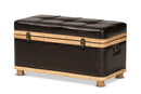 Leora Modern Dark Brown Faux Leather Oak Brown Large Storage Ottoman Baxton