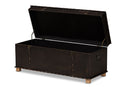 Dora Rustic Dark Brown Faux Leather Upholstered and Oak Brown Storage Ottoman Baxton